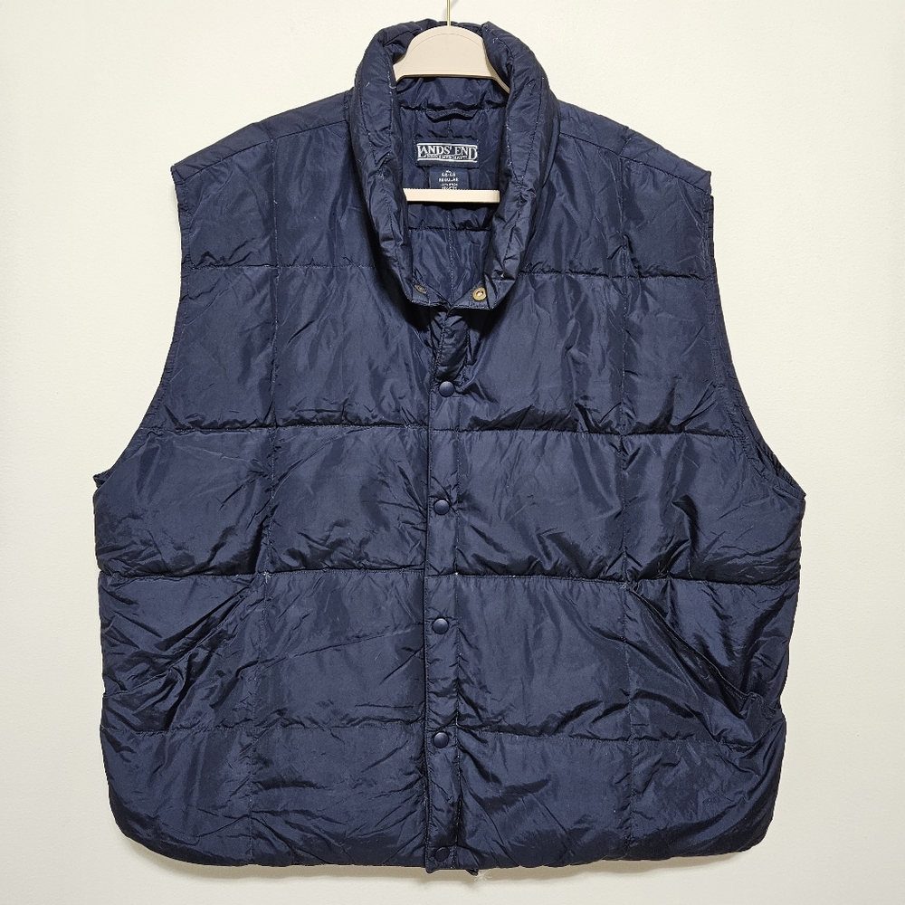 LANDS' END‎ Mens Goose Down Puffer Vest Nylon Insulated Gorpcore Snaps Blue XL - Picture 2 of 10